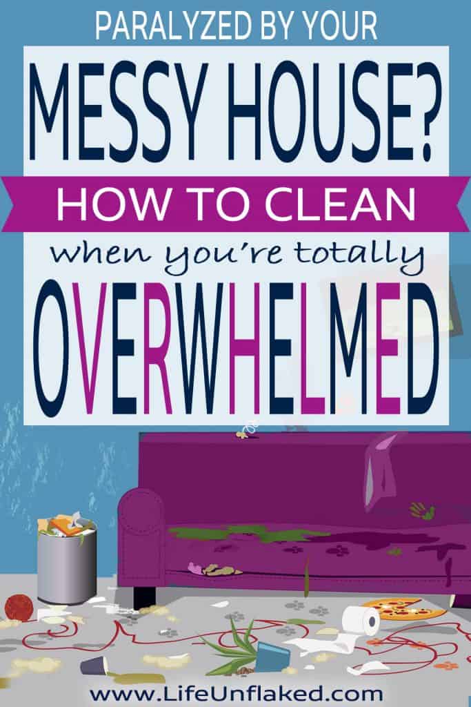 pinterest image: messy living room how to clean messy house when you're totally overwhelmed