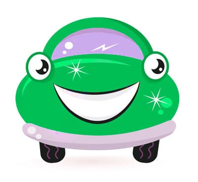 cartoon of smiling green sparkling clean car